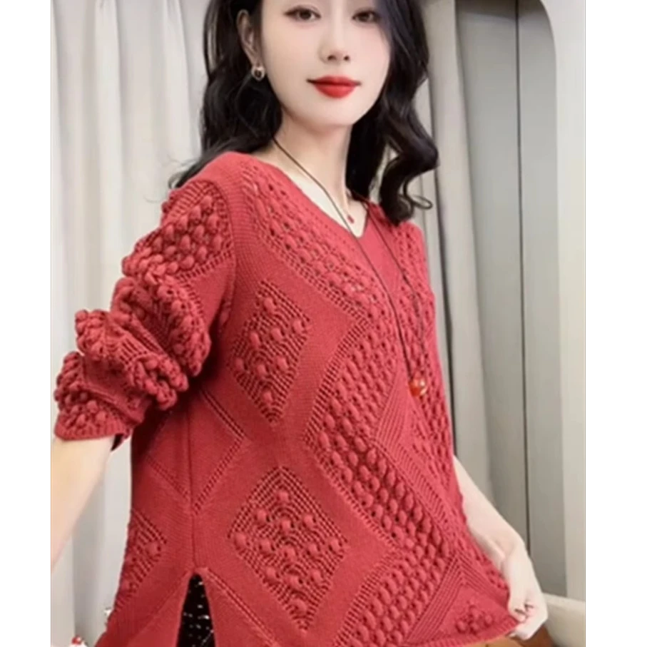 2025欧货爆款针织小衫秋冬新款洋气复古镂空长袖针织衫宽松打底衫