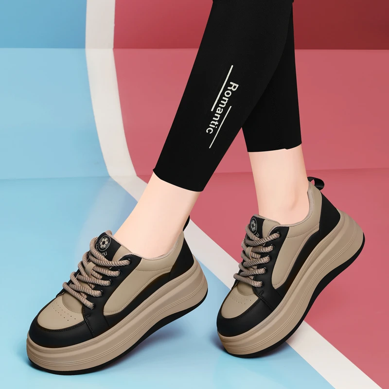 棕色厚底增高老爹鞋女款2024春秋新款百搭透气秋季休闲运动鞋子