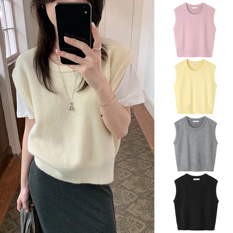 Miss summerY3561自制秋季软糯v领无袖针织马甲2024新款叠穿上衣