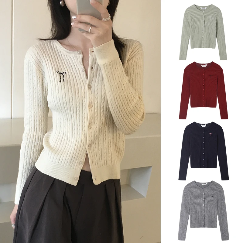 Manman 3521自制麻花长袖针织开衫外套复古气质短款显瘦上衣