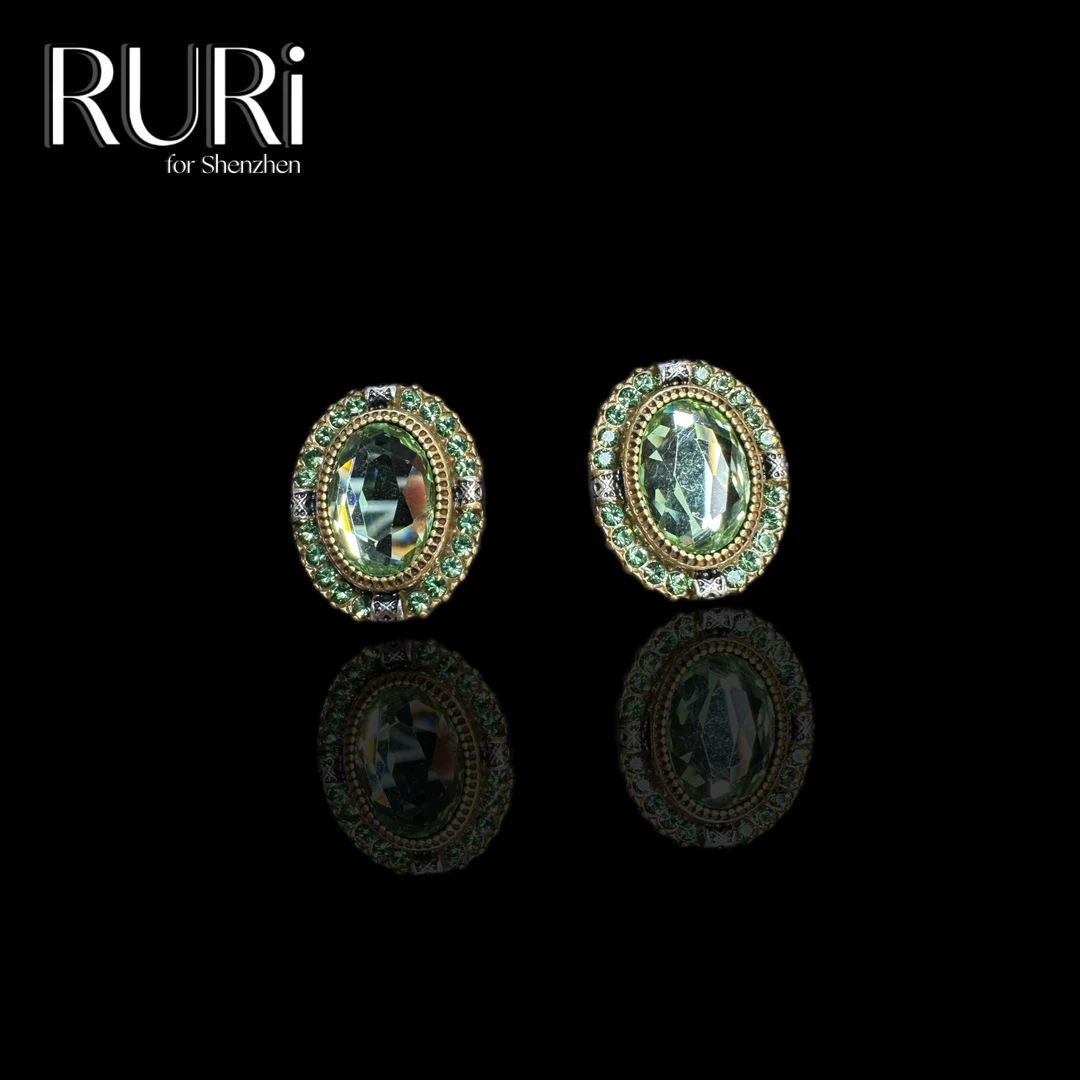 合金仿水晶耳饰  【J系列】时尚百搭轻奢设计师绿色椭圆水水耳饰