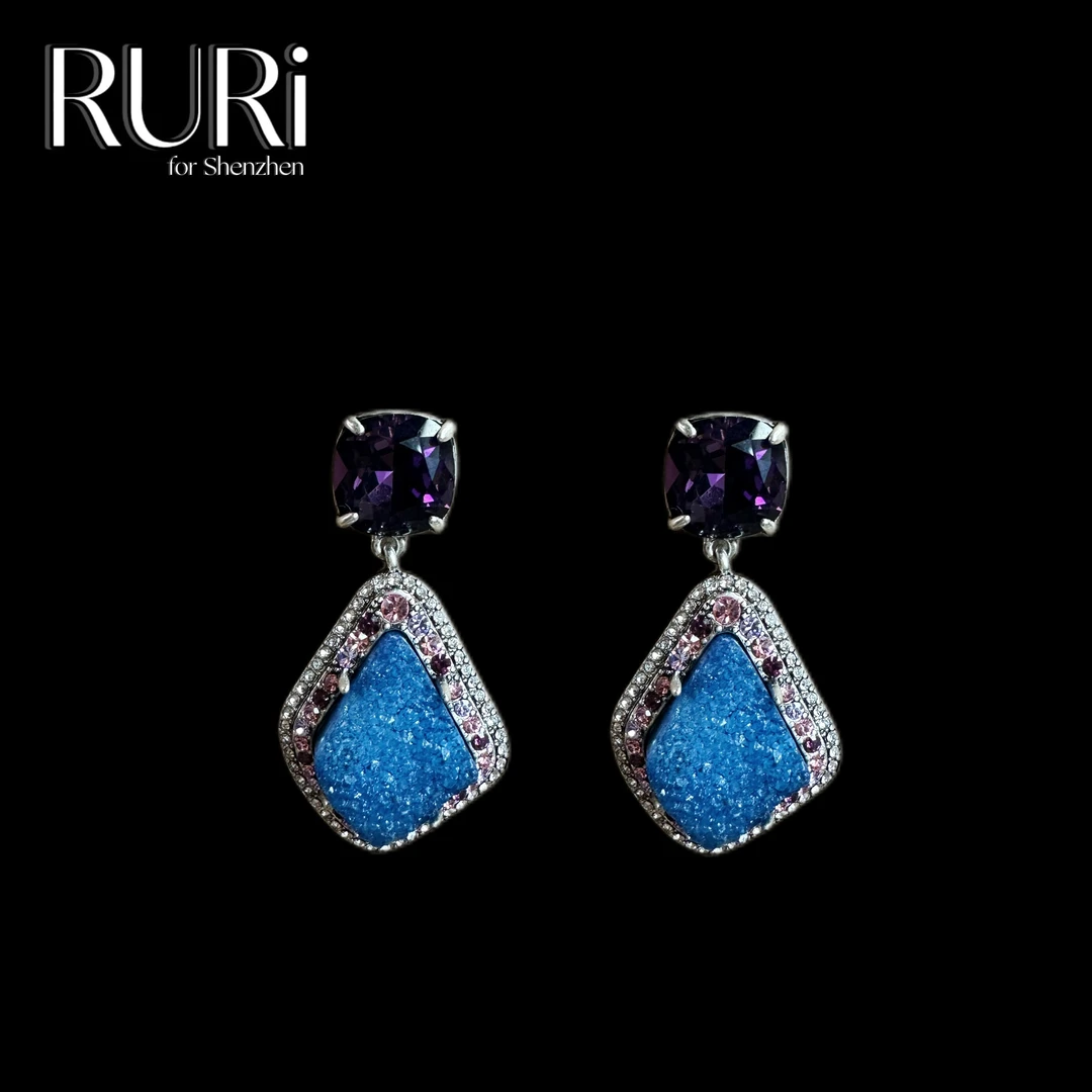 合金合成锆石耳饰 时尚简约大气紫色满镶轻奢耳钉 562