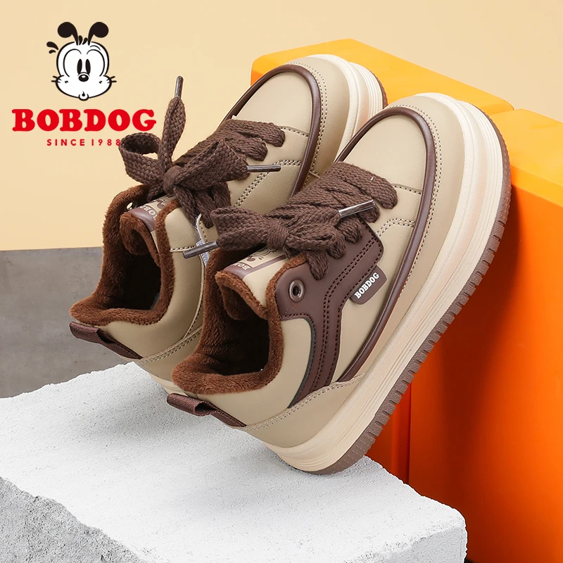 Bobdog/巴布豆儿童加绒运动鞋2024冬季新款男女童防滑耐磨二棉鞋