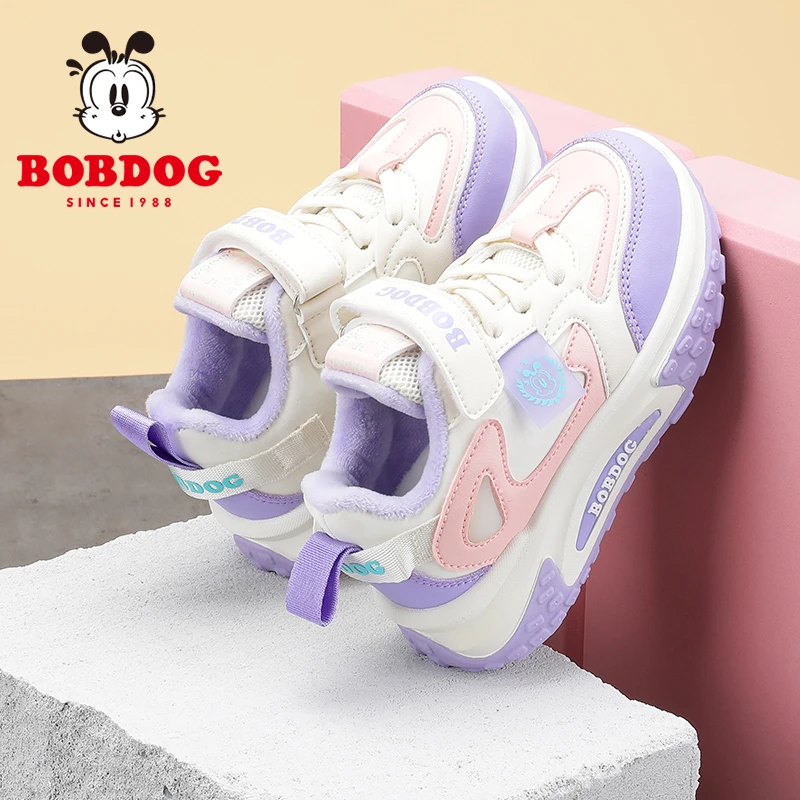 Bobdog/巴布豆女童加绒运动鞋2025冬季新款中大童保暖休闲二棉鞋