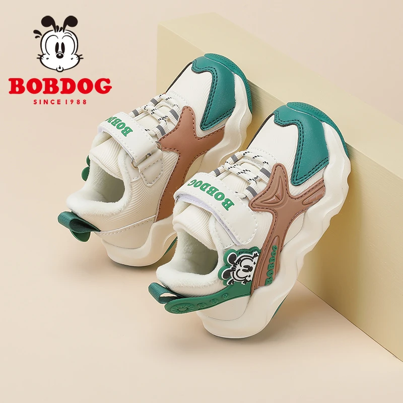 Bobdog/巴布豆儿童加绒运动鞋2025冬季新款男女童保暖软底学步鞋