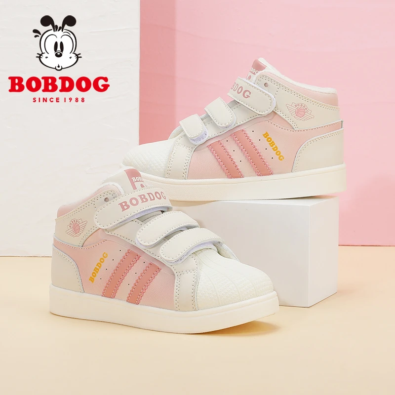 Bobdog/巴布豆女童加绒运动鞋2024冬季新款儿童防滑耐磨保暖板鞋