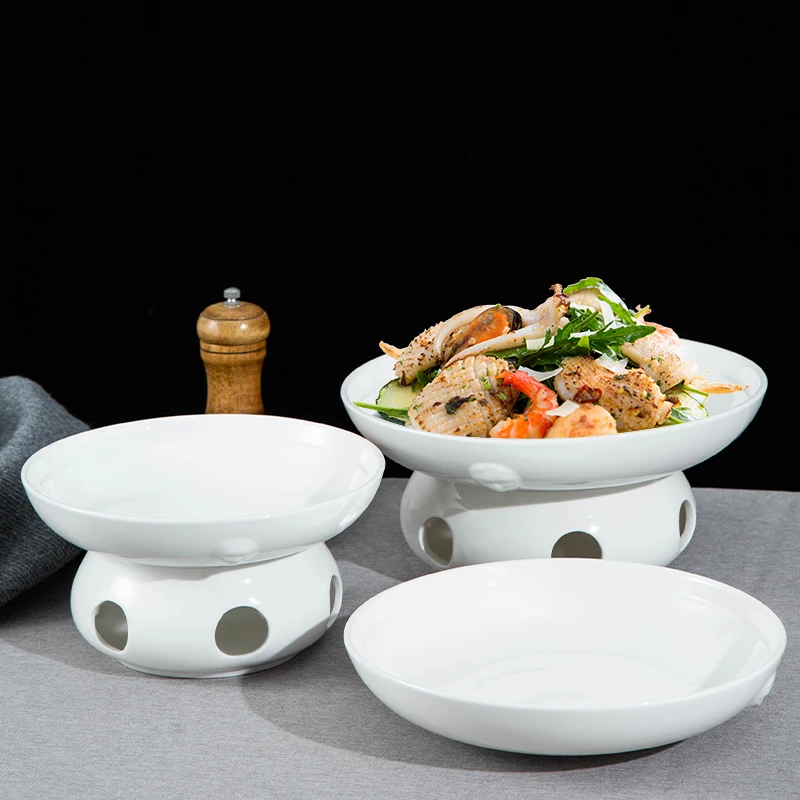 中式纯白商用餐具创意蜡烛干锅加热保温加热明炉陶瓷菜盘酒店盘子