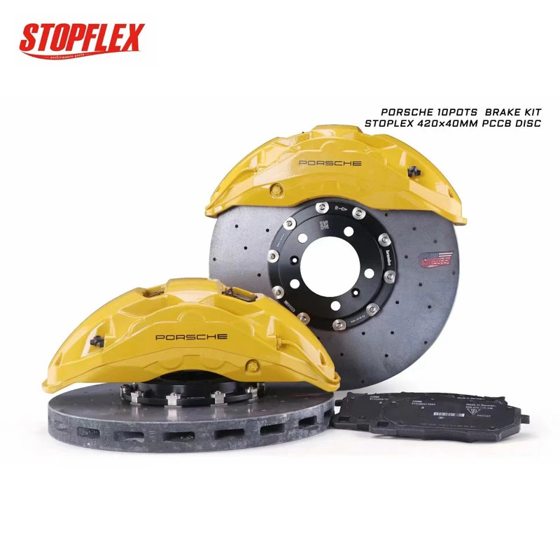 保时捷升级十活塞刹车卡钳阿基波罗改装制动盘stopflex碳陶瓷碟盘