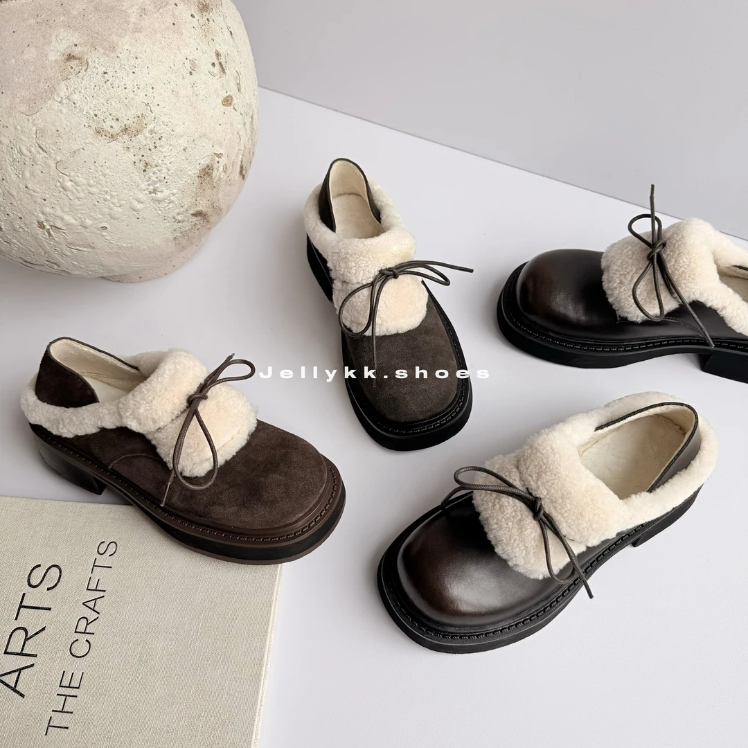 【Jellykk】4cm设计师款博主风百搭甜酷厚底冬季加绒保暖毛毛休闲鞋