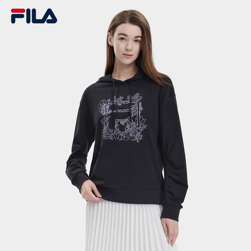 /斐乐时尚女装【精致提花】舒适亲肤保暖连帽卫衣F11W338201F