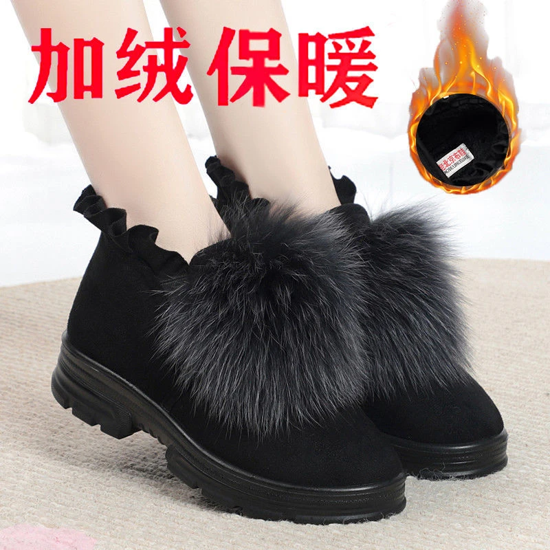 毛毛鞋女靴防滑平底加绒冬季老北京布鞋女棉鞋舒适软底保暖雪地靴