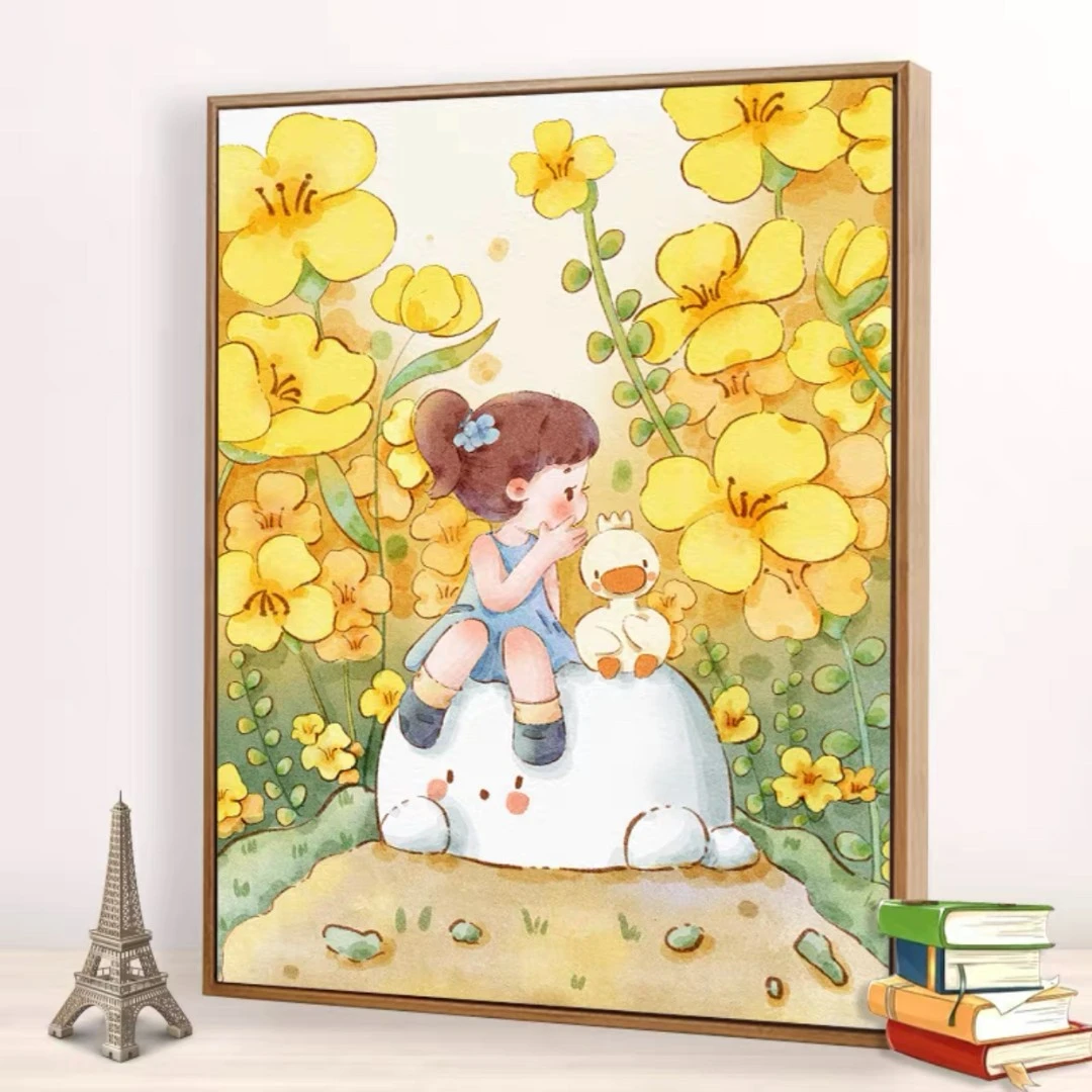 ML【独家授权】兔子花卉diy数字油画填色手绘涂色油彩装饰画简约