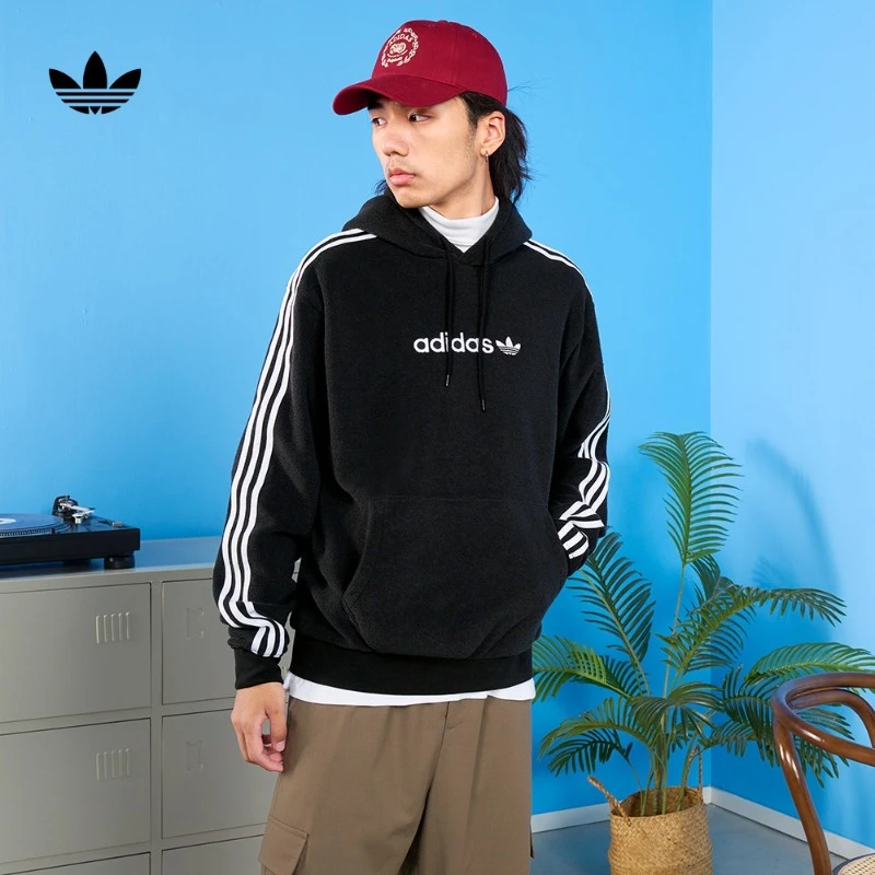 阿迪达斯三叶草男款休闲运动连帽套头卫衣COMFORT 3 STRIP H31236