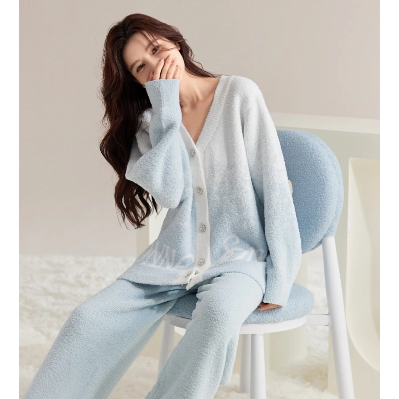 Sleep Password【渐变蓝开衫】小众时尚设计可外穿保暖睡衣家居服
