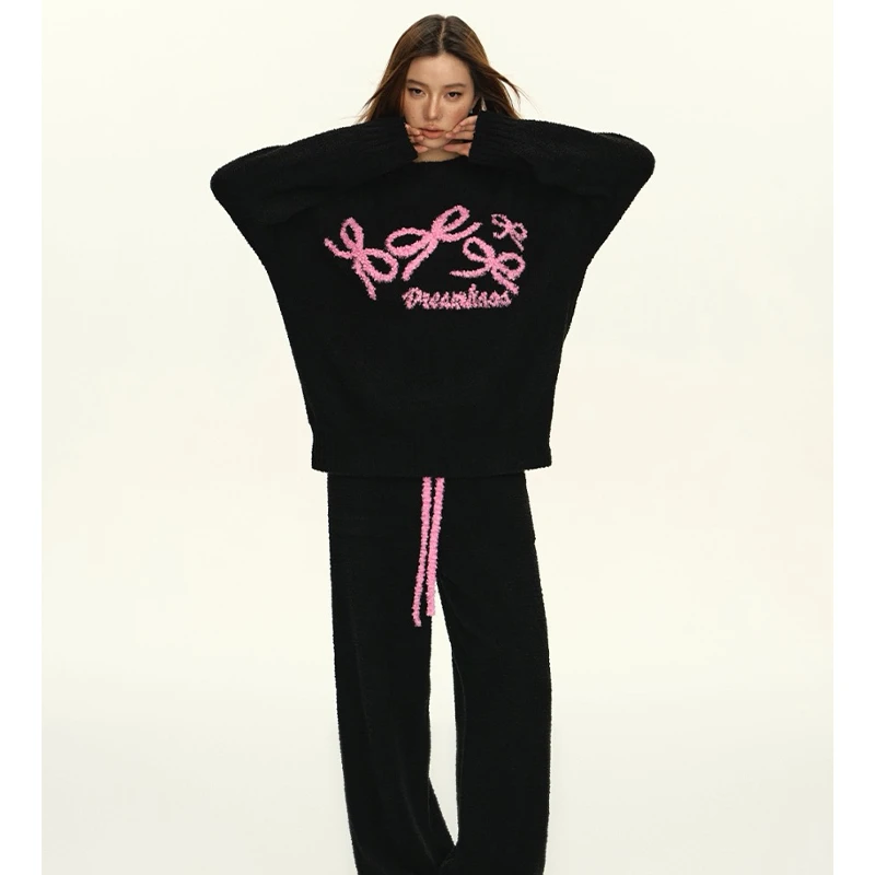 莫里伊【黑色少女蝴蝶结】小众时尚设计休闲可外穿保暖睡衣家居服