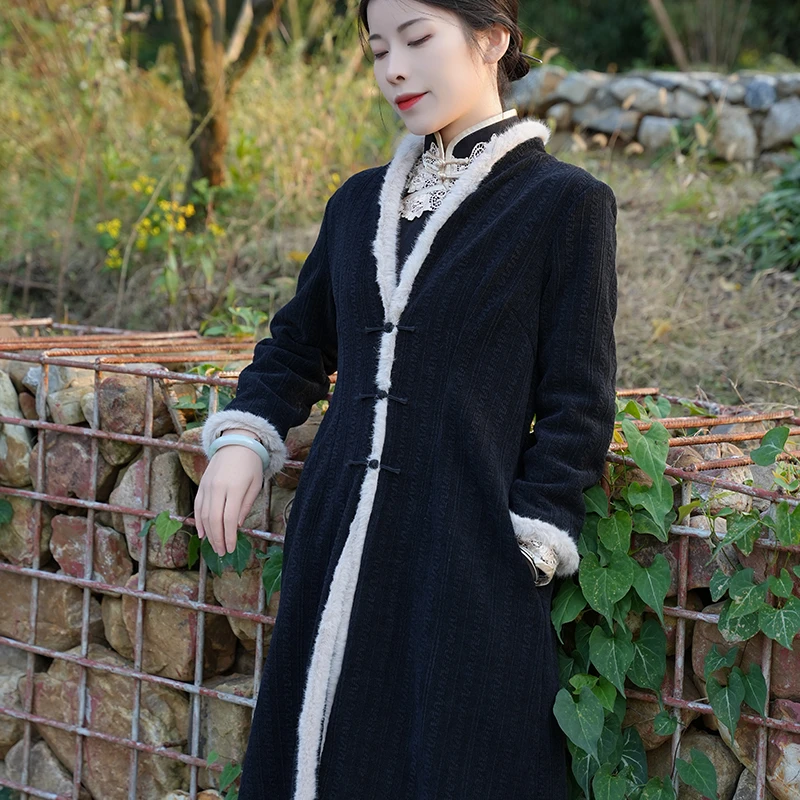 【蒂雪】玲珑缎新款秋冬天保暖旗袍外套女厚款长袖复古中式宽松有省