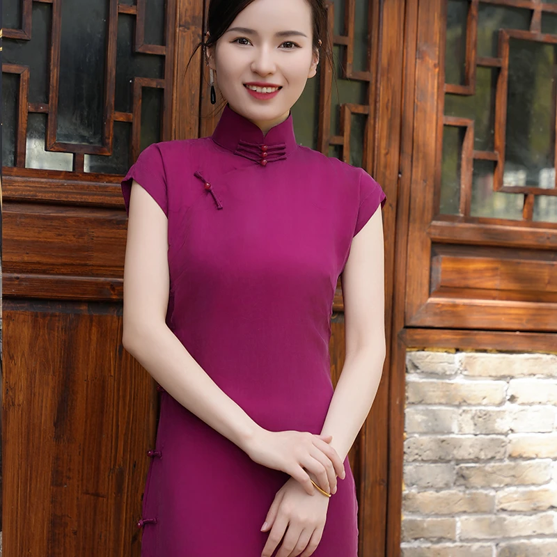 【乌梅紫】古法铜氨丝旗袍气质高端新款妈妈高考送考夏季新中式