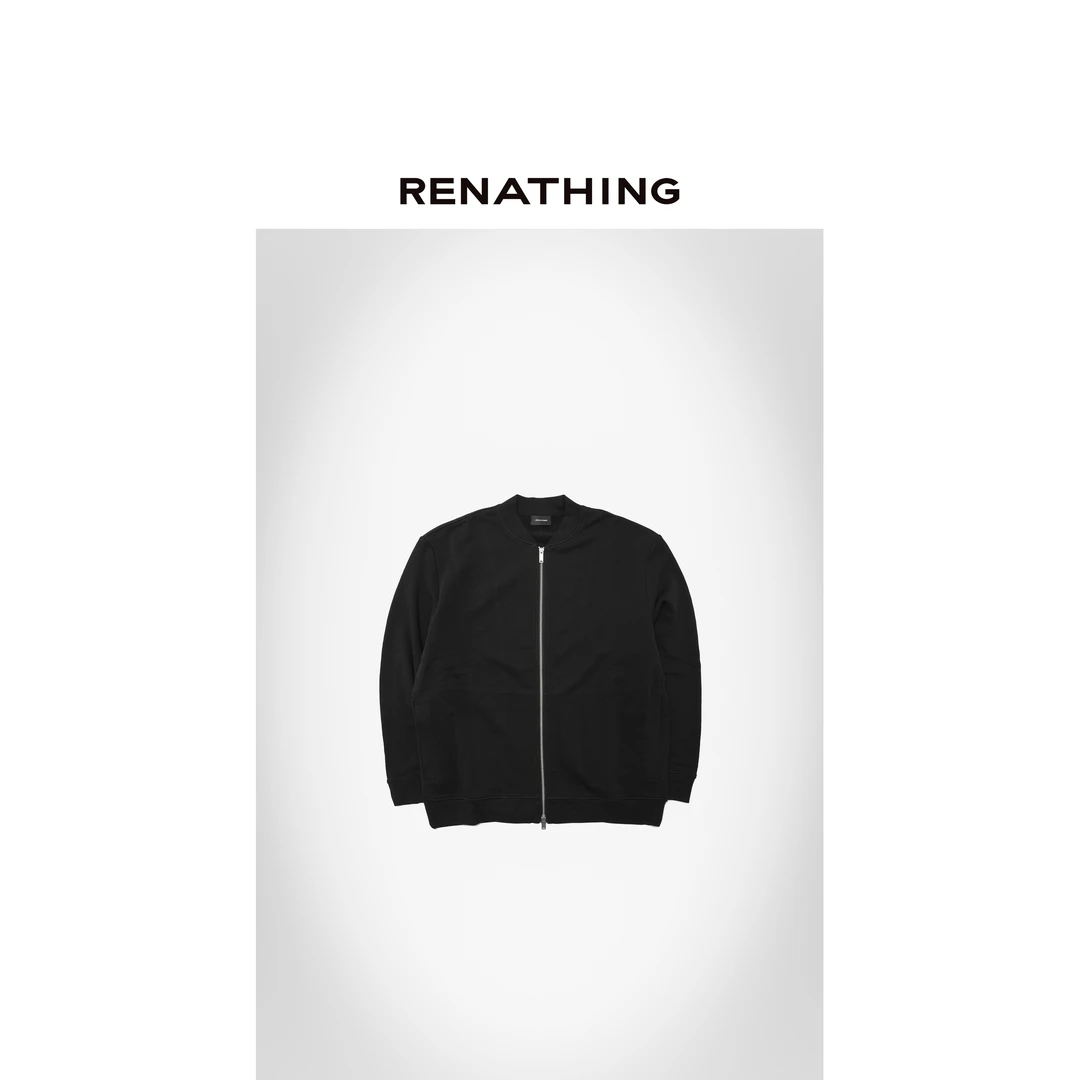 【RENATHING】男士黑色棒球领拉链外套