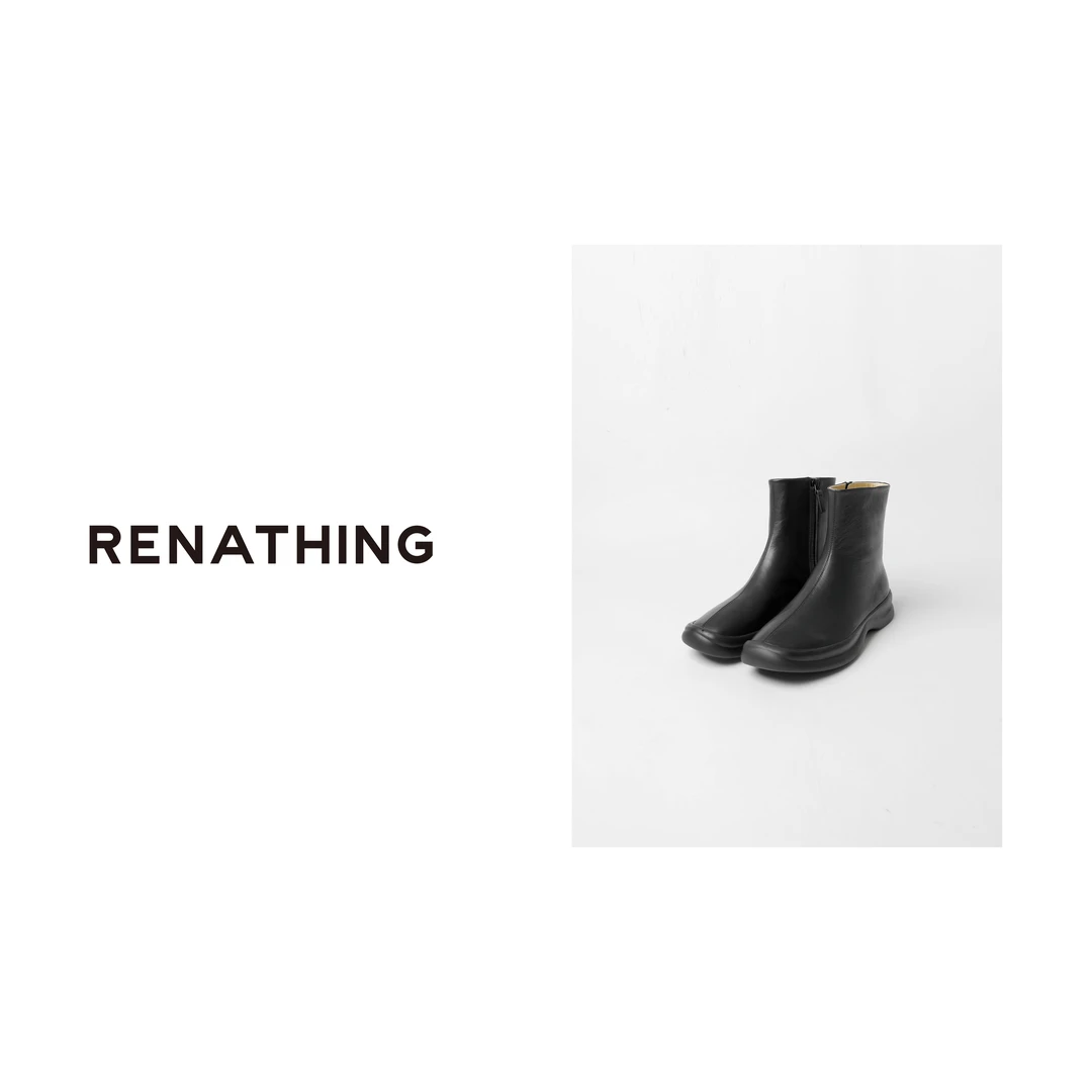 【RENATHING】方头厚底中缝短筒靴