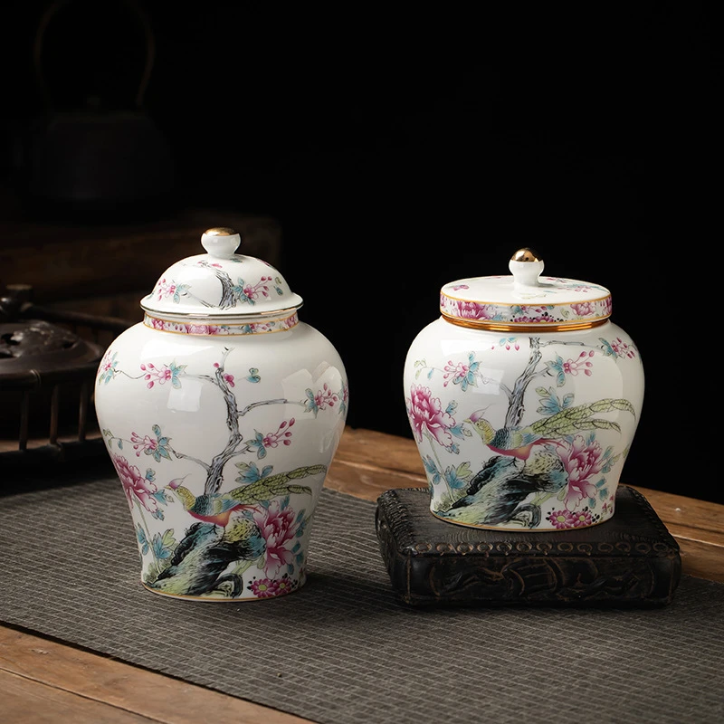 高档中式将军罐茶叶罐大号陶瓷密封罐防潮家用送礼茶叶盒茶包装罐