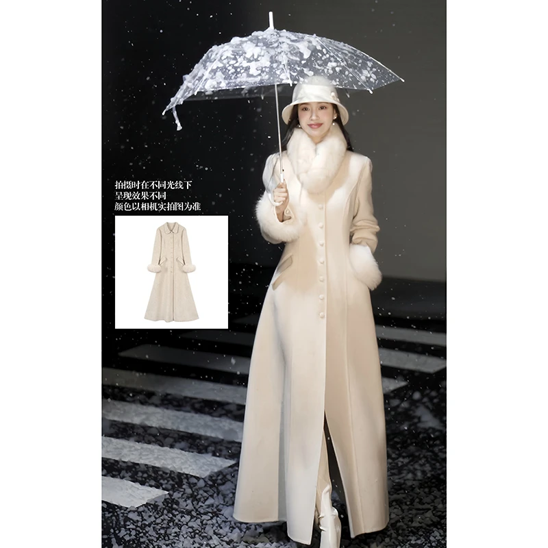 【北海道初雪】设计款时尚气质中长款韩版秋冬外套大衣ZX024234