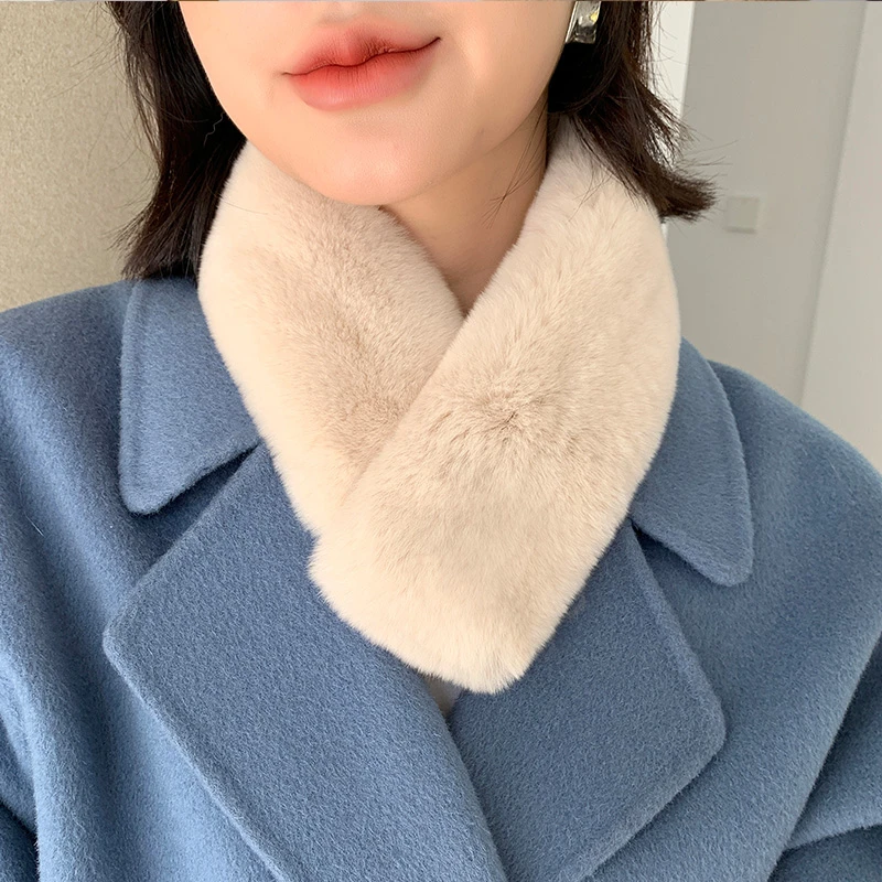 韩版整皮双面獭兔毛围脖磁铁吸扣简约皮草围巾女冬季保暖百搭脖套