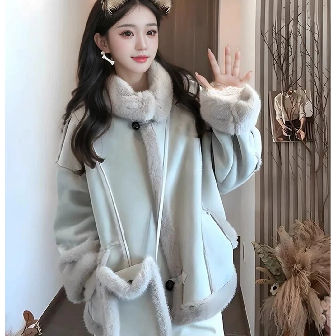 毛毛外套女短款2024新款冬季韩版宽松机车风休闲加厚百搭时尚