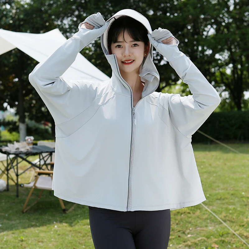 夏遮阳防晒衣女长袖户外薄款连帽骑行防晒服
