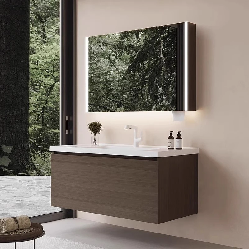 【实木胡桃木色】浴室柜卫生间洗漱台陶瓷一体洗手洗脸盆柜组合