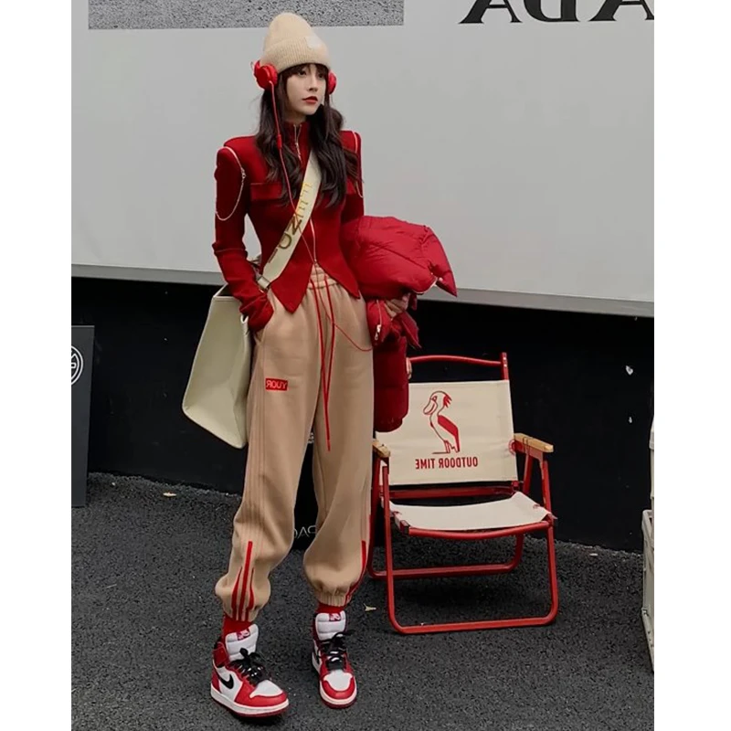 仙梦语运动休闲套装女早春短款时尚炸街弹力修身卫衣束脚裤两件套