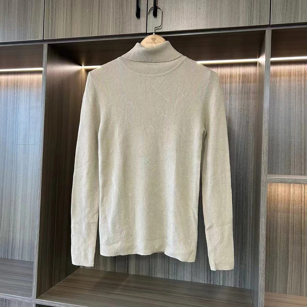 高领针织衫女秋款烫钻显瘦长袖打底衫堆堆高领打底DZMY-0860
