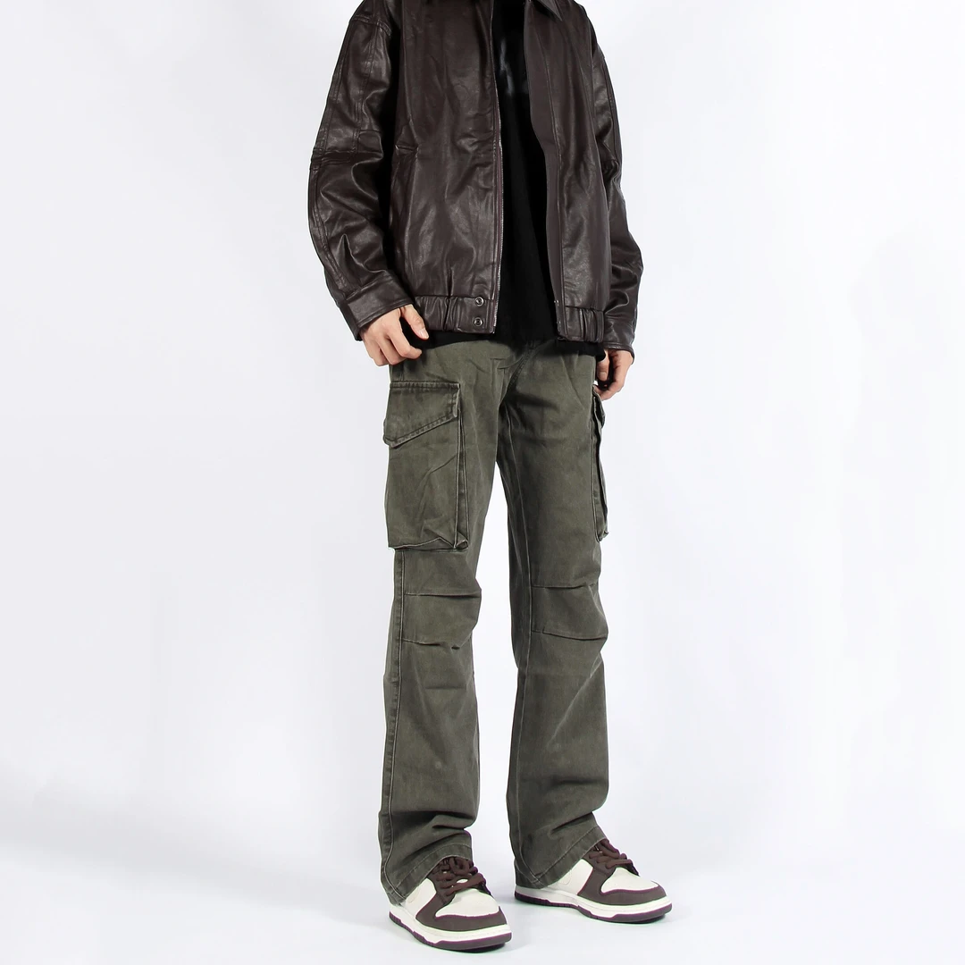 美式vibe裤子男潮宽松直筒高街复古阔腿拖地微喇叭休闲高个子裤