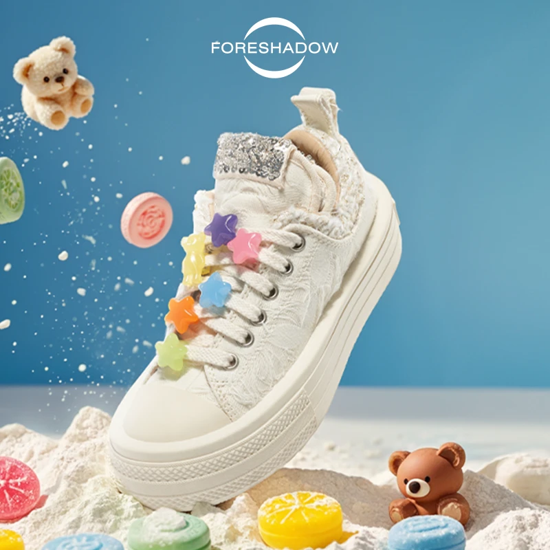 【赵露思同款】FORESHADOW 经典白2.0”女潮牌百搭增高帆布厚底板鞋A