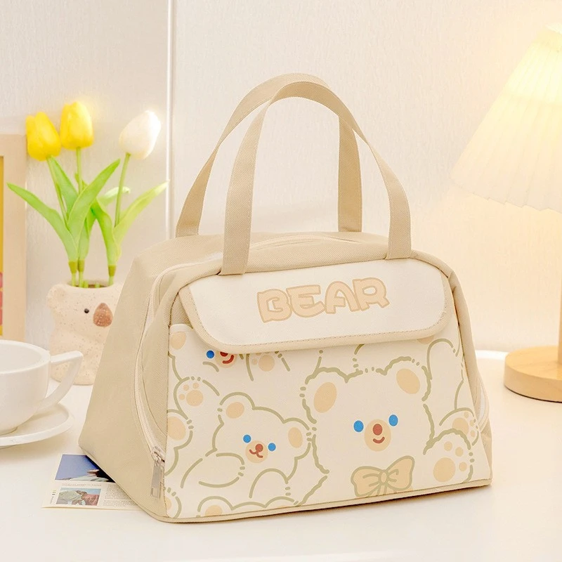 卡通小熊方形餐盒包手提大容量保温铝箔可爱学生上班族野餐饭盒袋