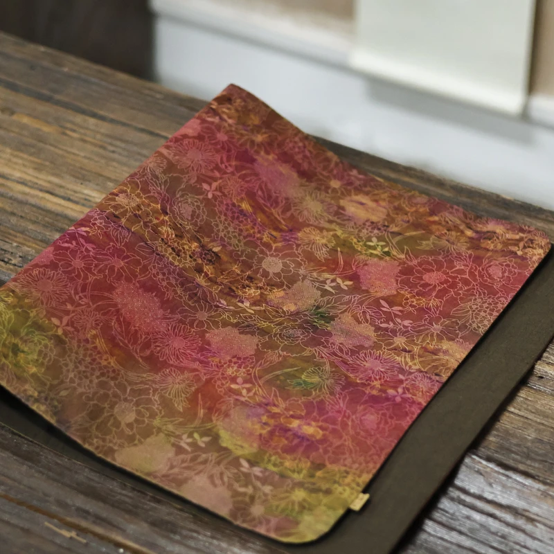 【知艺山房】慢蓝<莫奈花园>红云纱茶席  68*38cm（老李078）