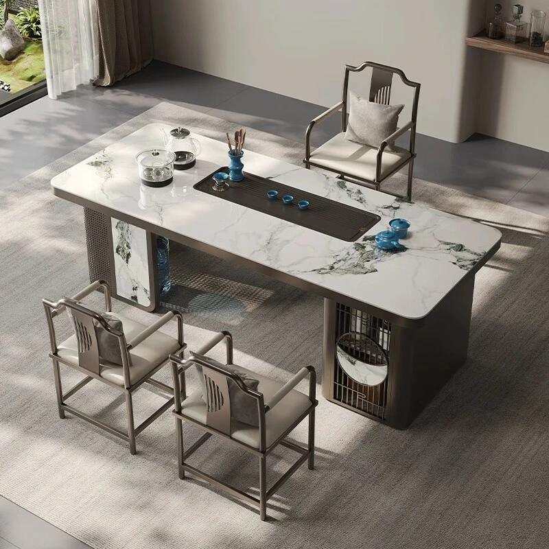 轻奢岩板茶桌椅组合高端办公室茶台商用功夫泡茶桌新中式阳台茶桌