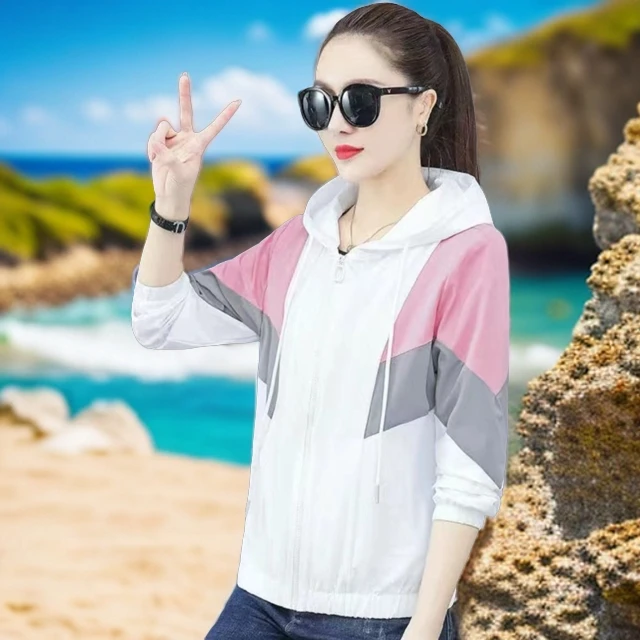 连帽防晒衣（后背刺绣款）62㎝❤透气时尚女士户外长袖字母常规