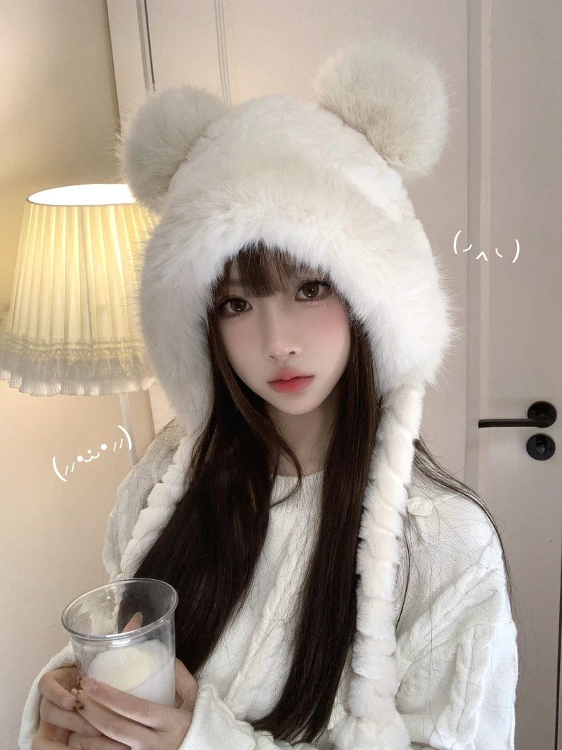 新款毛绒足球纹 小熊耳朵 可爱暖和 拍照出片神器