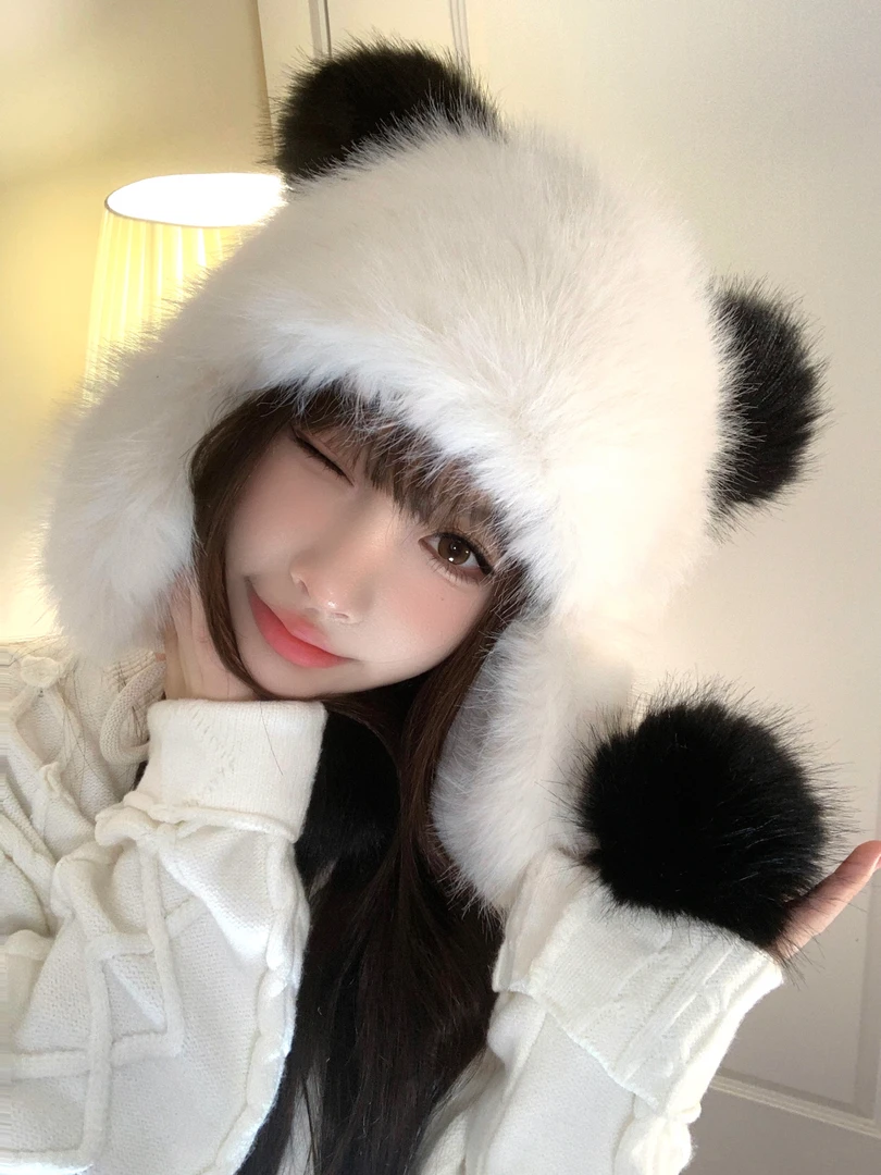 冬季加厚，熊猫雷锋帽,公主风可爱 时尚单品