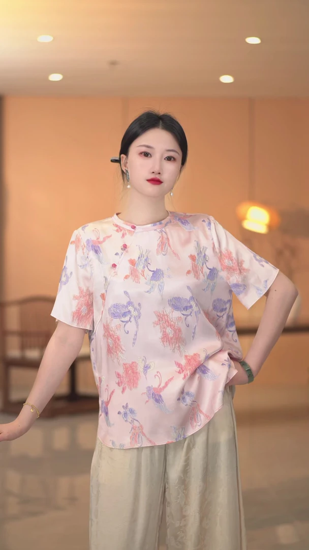 【花蝴蝶T恤】休闲新中式夏季宽松禅意中国风提花古风民族风女装