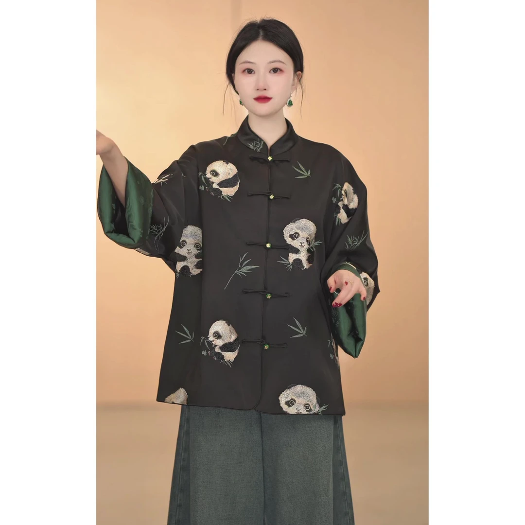 【熊猫外套】秋冬时尚百搭复古外套提花气质新中式对襟重工刺绣