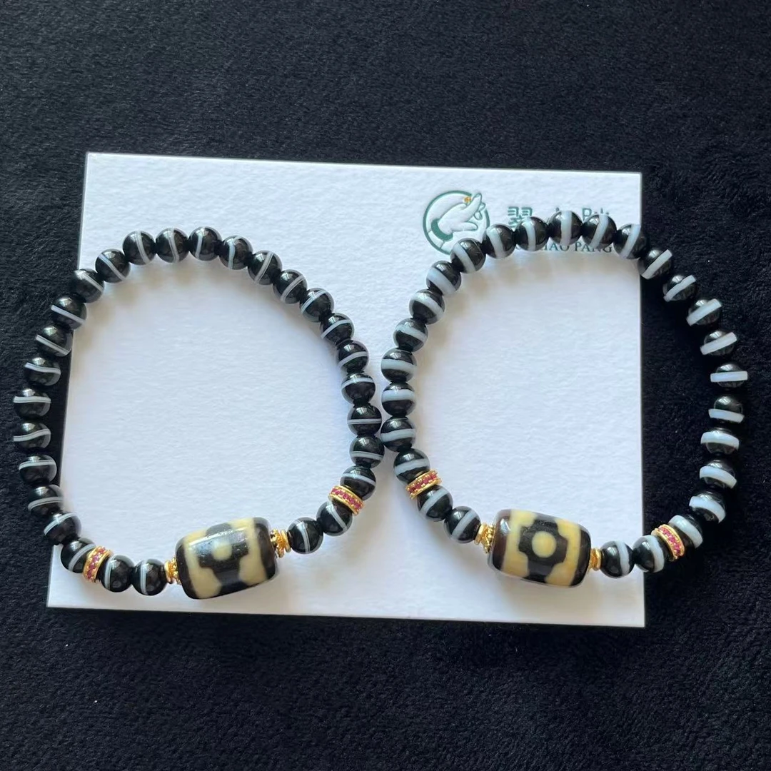 翠小胖   925银大油田坛城三眼玛瑙手串搭一线多样性发一