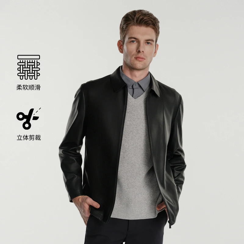 【绵羊皮】劲霸男装秋冬男皮衣夹克外套休闲翻领皮装 |NPLE3350