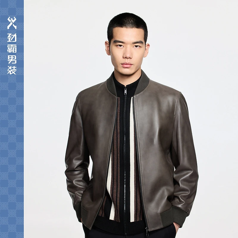 【精选绵羊皮】劲霸男装秋季男士皮衣外套帅气修身皮夹克|BPLE3320