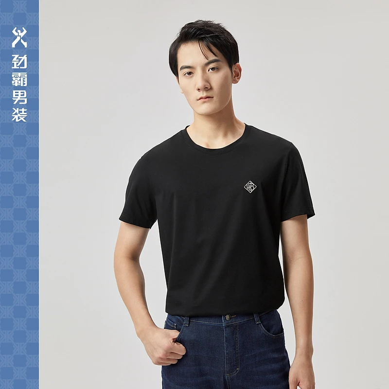 劲霸男装春季户外桑蚕丝弹力圆领T恤舒适休闲短袖T恤|BTCT1301