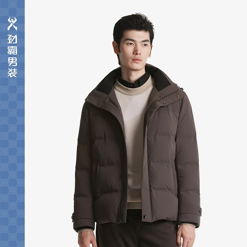 【劲霸男装】男士连帽冬季防风保暖短版白鸭绒夹克羽绒服|BRHT4118
