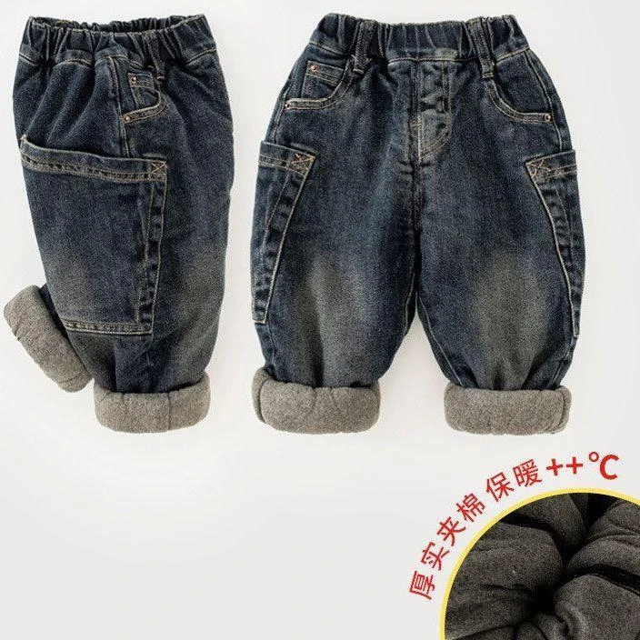 男童加绒保暖牛仔裤一条过冬帅气休闲洋气百搭外穿潮流牛仔棉裤冬