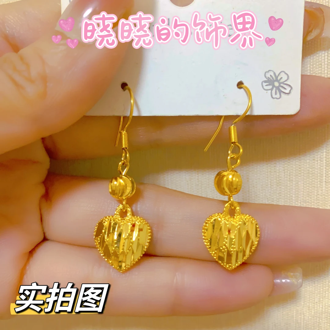 铜合金耳饰 柜柜同款洋气金黄色亮面爱心桃心久不掉色挂钩耳饰