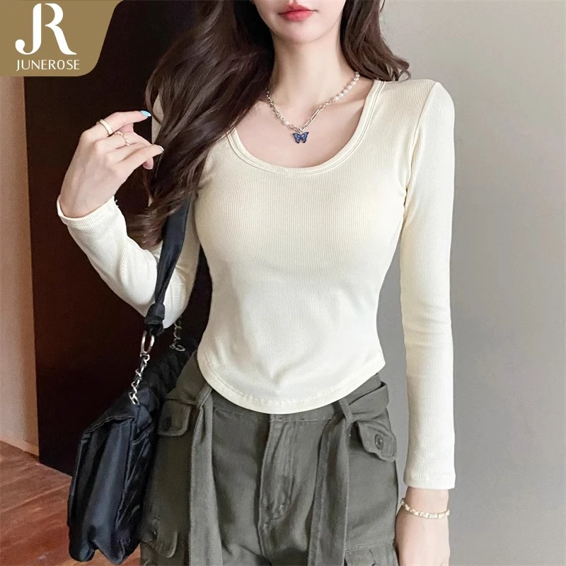 六月玫瑰秋冬季内搭一体式修身带胸垫磨毛短款长袖打底衫保暖上衣