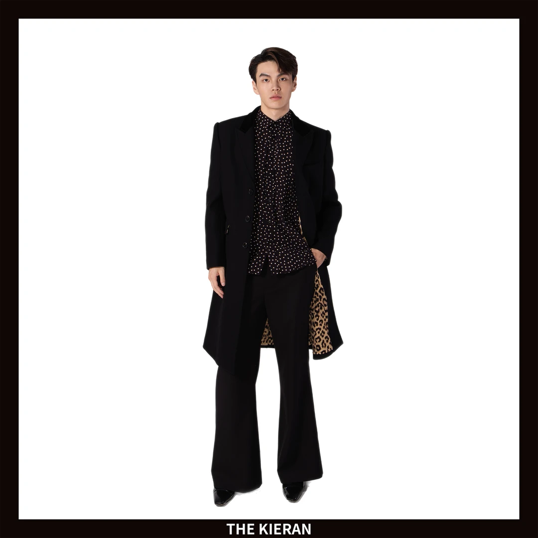 THE KIERAN豹纹内里羊毛大衣24WD05时尚休闲羊毛中长款秋冬
